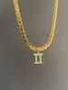Choker Dainty Zircon Zodiac Sign Pendant Necklace For Women Men Stainless Steel Letter Libra Scorpio Jewelry Gifts