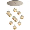 Pendant Lamps LED Modern Spiral Living Room Light Villa Loft Dining Kitchen Crystal Ball Stair Long