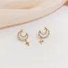 Stud Ohrringe Elegante Gold Farbe Kristall Mond Stern Für Frauen Femme Temperament Mode Geometrische Crescent Ohrringe Metall Party