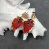 Boucles d'oreilles KKGEM 17x27mm cornaline rouge naturelle forme de tête de flèche rugueuse Cz pavé goutte métal plaqué femmes bijoux