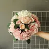 Decorative Flowers Luxury Rose Bouquet White Artificial With Fake Green Leaves For Wedding Party Decoration INS Wind Bridal Hand