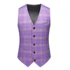 Costumes pour hommes 2023 ensemble de costume pour hommes violet Plaid affaires Slim Fit marié robe de mariée homme trois pièces haut pantalon réservoir