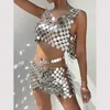 Belly Chains Ingesightz Sexig Metal Disc Body Chain for Women Trendy Silver Color Sequins Harness Underwear Mini Kirt Festival 230614