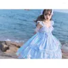 Robes décontractées été japonais Harajuku nœud épissage bleu Jsk robe fille mode Lolita tempérament Kawaii doux col en v