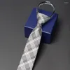 Bow Ties High Quality 6cm Slim Zipper Tie för män Business Work Slits klassisk svartblå nackmode formell med presentförpackning