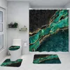 Shower Curtains Abstract Marble Shower Curtain Set Gold Texture Grey Pattern Modern Luxury Bathroom Decor Non-Slip Rug Bath Mat Toilet Lid Cover 230615