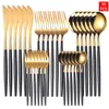 Dinnerware Sets Kitchen Tableware Silverware Sets 30PcsSet Stainless Steel Dinner Black Gold Dinnerware Set Knife Fruit Fork Spoon Cutlery Set 230616