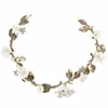 Haarspeldjes Copper Leaf Vrouwen Tiara Bruiloft Sieraden Accessoires Keramische Witte Bloem Handgemaakte Hoofd Decoratie Kristallen Ornament