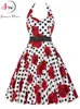 Vestidos casuales básicos Mujer Verano Lunares Vestido vintage Fiesta de moda Oficina Dama 50s 60s Rockabilly Big Swing Halter Ropa Túnica Vestidos 230615