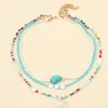 Choker enkel färgglad frö pärlor med kort halsband bohemiska charm smycken för kvinnor collier