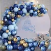 Bahçe dekorasyonları mavi metalik balonlar çelenk kiti altın konfeti çocuk yetişkin balon kemer doğum günü bebek duş düğün dekorasyonları 230615