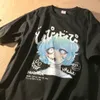 2022 Estilo Japão Comendo Menina Anime T Shirts Summer Engraçado Quadrinhos Punk Gótico Tops Oversized Manga Curta Graphic Tee Harajuku