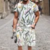 Herren-Trainingsanzüge, Sommer-Herren-Sets, kurzärmelig, T-Shirt, Hose, 2-teilig, Vintage, botanisches Blumenmuster, 3D-gedruckt, übergroße Sportbekleidung