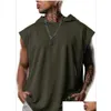 Hommes T-shirts Hommes Casual Pluvier Sports T-shirts Couverture À Capuche Loisirs Sans Manches T-shirts À Capuche Gilet Lâche Tees Gym Fitness Dh5Ap