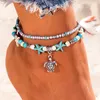 Bracelets de cheville Vintage tortue de mer étoile de mer coquille perles pour femmes multicouche cheville jambe Bracelet à la main bohème bijoux 230614