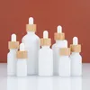 White Porcelain Glass Essential Oil Bottles Skin Care Serum Dropper Bottle with Bamboo Pipette 10ml 15ml 20ml 30ml 50ml 100ml Xjbeb