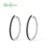 Hoop Huggie SANTUZZA Orecchini a cerchio in argento sterling 925 per donna Spinello nero lucido Bianco CZ Orecchini a cerchio grande stile semplice Gioielleria raffinata 230614