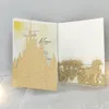 بطاقات المعايدة طباعة مخصصة القلعة ذات الطابع العام و Carriage Tri Fold Laser Laser Cut Cut Wedding Cards Birthday Farty Decoration 230614