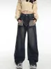 Kvinnors jeans kvinnors höga midja vintage rak baggy denim pants streetwear mode sipping sensation bred benbyxor
