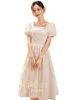 Ethnic Clothing Women French White Short Sleeve Party Gown Toast Elegant Square Neck Wedding Dress