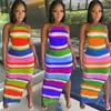 Casual Dresses VAZN 2023 Striped Print Sleeveles Age Reduction A-line Sexy V-neck Night Party Club Maxi Dress Causal Soft Women