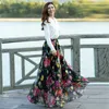 Kjolar sommarchiffong vintage blommig tryck mode bohemia maxi kjol semester strand elegant koreansk elastisk midje kjol för kvinna 230615
