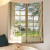 タペストリーズ窓の風景タペストリーウォールハンギー自由ho放なホームかわいい美的寝室装飾ティーンルーム装飾230615