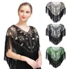 Halsdukar elegant wrap med Tassel Sequin Cape Tulle sjal kväll prom kvinnor bröllop brud