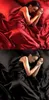 Sängkläder set 95gsm 4 st lyx satin silkeslen mjuk queen size -säng monterad lakan set - röd svart 230614