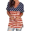 Women's T Shirts Summer Independence Day Personality T-shirt V-Neck Stars Stripes Print Ladies Top Fashion Casual Side Split Female Tops