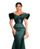 Arabic Aso Ebi Nigerian Green Mermaid Evening Dresses Off The Shoulder Pleats Satin Women Special Occasion Dress Formal Elegant Long Prom Party Gown Plus Size