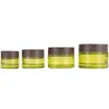 Olive Green Glass Cosmetic Jars Empty Makeup Sample Containers Bottle with Wood grain Leakproof Plastic Lids BPA free for Lotion, Cream Heax