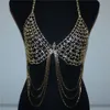 Belly Chains Fashion Shiny Bikini Mesh Body Chain Bra Jewelry for Women Multilayer Tassel Chest Nightclub 230614