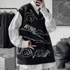 Mannen Truien Cartoon Afdrukken Trui Kleding Mode Trend Jassen V-hals Kleding Mouwloos Vest Wol Breien M 5XL 230615