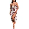 Shorts pour femmes Femmes S Sexy Spaghetti Strap Wrap V Neck Side Split Bodycon Long Dress Summer Beach Party Robes (B-Red M)