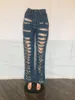 Jeans femme Sexy taille haute déchiré bavures pantalon évasé femmes pour fête Club cloche bas avec poches trou pantalon Denim maigre