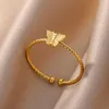 Pierścionki ślubne stal nierdzewna dla kobiet mężczyzn otwarcie motyla Regulowana złota para para pierścieniowa biżuteria prezent w