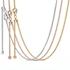 Kedjor Original Rose Gold Curb Sliding Clasp Chain Justera grundläggande halsband för kvinnor 925 Sterling Silver Charm Fashion Jewelry