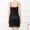 Casual Jurken Glitter Pailletten Kwasten Sexy Slanke Korte Jurk Zomer Vrouwen Spaghetti Band Mouwloos Backless V-hals Nachtclub Dragen