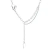 Chaînes 236FLZFSILVER Mode Argent 925 À La Mode Rétro Conception Perle Gland Angle Aile Coeur Collier Pendentif Pour Femmes Charme Bijoux Cadeau