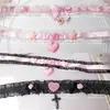 Choker Sweet Heart Gothic Pink Blakc Spets Cross Bownot Lolita Maid Cosplay Dam Halsband D736