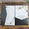 Grußkarten, schwarze Hochzeitseinladungskarte, dreifach gefaltet, im Taschenformat, schimmernde Country-Party-Einladungen, personalisiertes Design, mehrere Farben, 230615