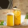 Tumblers Creative Juice Milk Glass Cup med lock och halm Bubble Tea Cup Transparent Beer Coffee Cup High Borosilicate Glass Drinkware 230614