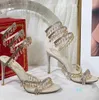 2023 샌들 95mm 럭셔리 다이아몬드 뱀인 래핑 로마 하이힐은 실버 디자이너 연회 드레스 신발 35-43