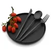 Zestawy naczyń obiadowych 30pc Mat Mat Black Cutlery Setle ze stali nierdzewnej Widelec Rzyms łyżki Spoun Clast Cutalate Stale Stale Party El Supply 230614