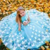 Dzieci formalne noszenie elegancka sukienka urodzinowa Satynowa suknia balowa z krótkim rękawem Sukienki dla dziewczynki na ślub urocza suknia dla dzieci księżniczka