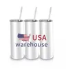 USA CA magazzino tumble rWhite sublimazione in bianco 20 oz 25 pezzi / cartone dritto in acciaio inossidabile isolato con tazza di paglia GG1108