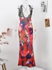 Urban Sexy Dresses Elegant Tie Dye Floral Chiffon Dress For Women Summer Sexy Bandage Backless Lace Long Dresses Female Beach Evening Robe 230614