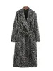 Combinações femininas XNWMNZ Moda Casaco longo de inverno com estampa de zebra e cinto com abotoamento duplo, grosso, quente, macio, fino, elegante streetwear 230615