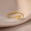 Bröllopsringar rostfritt stål för kvinnor män fjäril öppning justerbar guldfärg kvinnlig par ring fest smycken gåva i